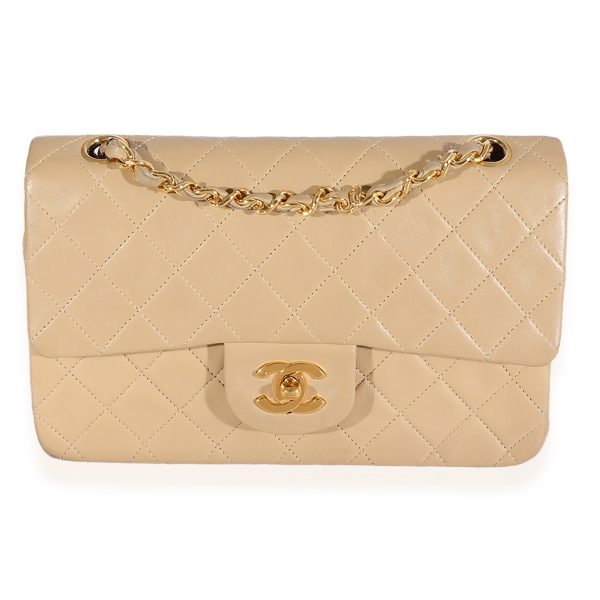 125024 fv Chanel Vintage Beige Quilted Lambskin Small Classic Double Flap Bag