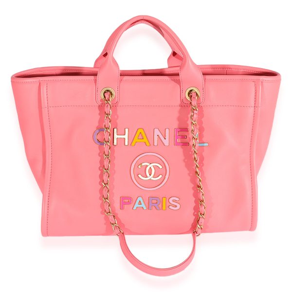 125077 fv Chanel Pink Leather Medium Deauville Tote