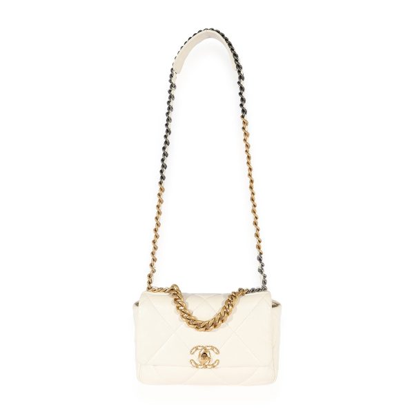 125132 bv Chanel White Quilted Lambskin Medium Chanel 19 Flap Bag