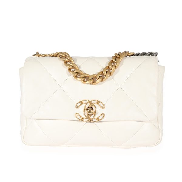 125132 fv Chanel White Quilted Lambskin Medium Chanel 19 Flap Bag