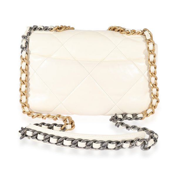 125132 stamp Chanel White Quilted Lambskin Medium Chanel 19 Flap Bag