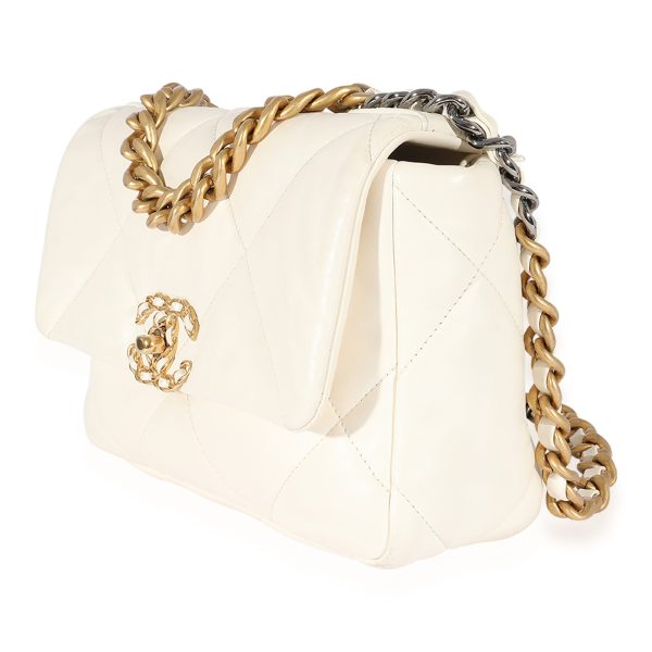 125132 sv Chanel White Quilted Lambskin Medium Chanel 19 Flap Bag