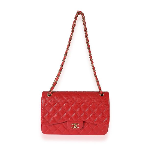 125219 bv 98c87322 859a 4877 8b84 6a99cd52059e Chanel Red Quilted Caviar Jumbo Classic Double Flap Bag