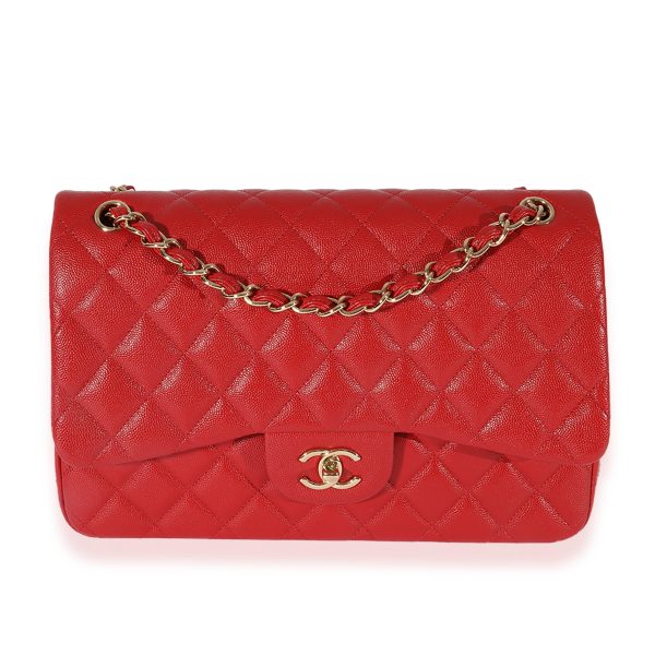 125219 fv 61986fe3 6805 4ec0 9ca0 9aa6f7dc2db8 Chanel Red Quilted Caviar Jumbo Classic Double Flap Bag