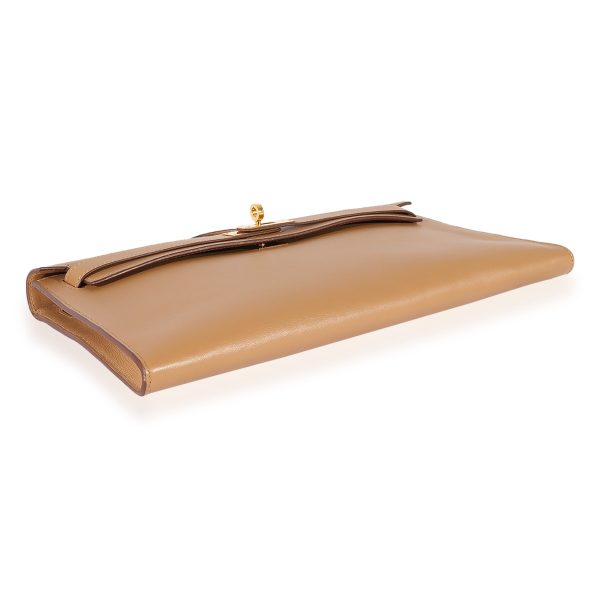 125240 clasp eee3311e 9b47 47eb 85be 75149e01b65f Hermès Bronze Dore Swift Kelly Longue Clutch GHW