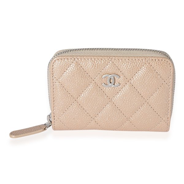 125252 fv dc721f3c 2c1a 4483 baed 8a3d805aa31e Chanel Pearly Beige Quilted Caviar Zip Around Coin Purse