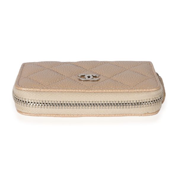 125252 stamp a8b84150 6f19 474f a273 6895440b09fe Chanel Pearly Beige Quilted Caviar Zip Around Coin Purse