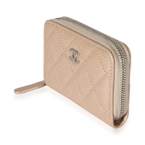 125252 sv 08b50e8f c1d4 41ed 8d07 623e845308c9 Chanel Pearly Beige Quilted Caviar Zip Around Coin Purse