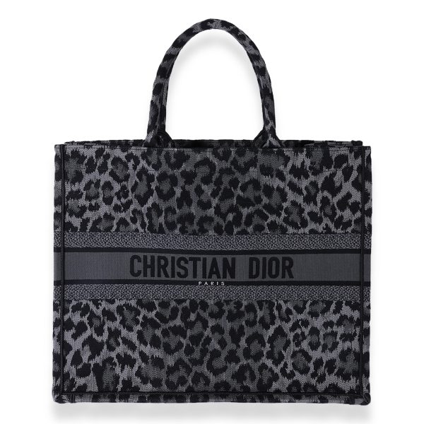 125268 fv 0f36f06b 020b 4fdb 96a5 0d72c3f8c356 Christian Dior Black Gray Leopard Mizza Embroidery Large Book Tote