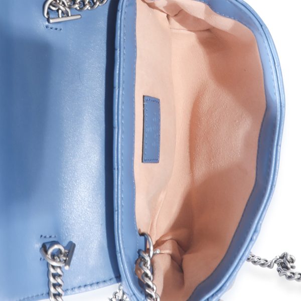 125292 ad1 Gucci Blue Matelassé Leather Aria Marmont Super Mini Shoulder Bag