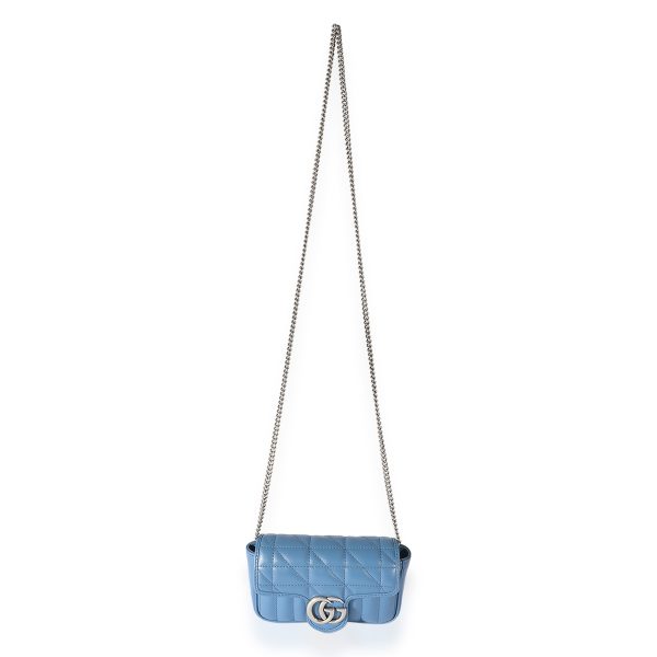 125292 bv Gucci Blue Matelassé Leather Aria Marmont Super Mini Shoulder Bag