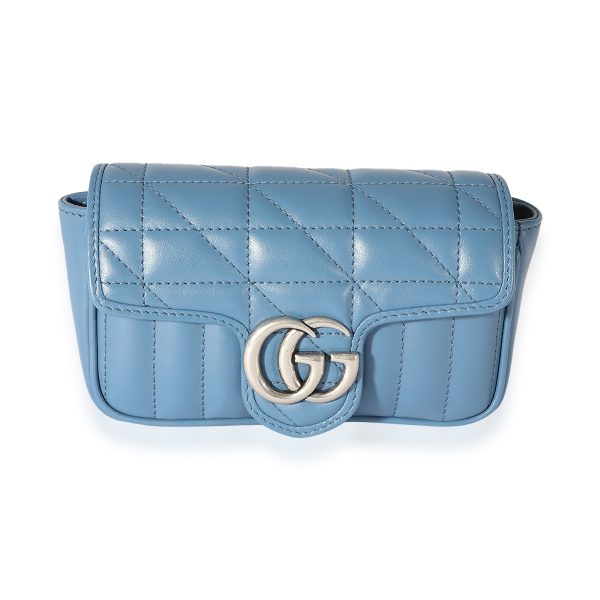 125292 fv Gucci Blue Matelassé Leather Aria Marmont Super Mini Shoulder Bag