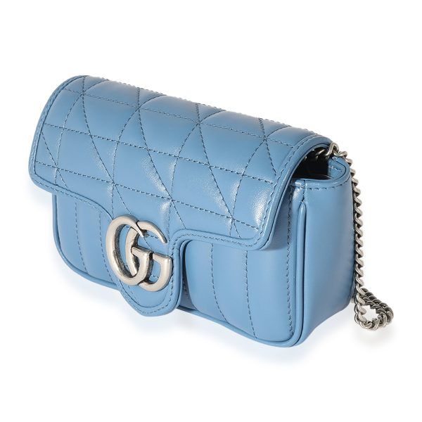 125292 sv Gucci Blue Matelassé Leather Aria Marmont Super Mini Shoulder Bag