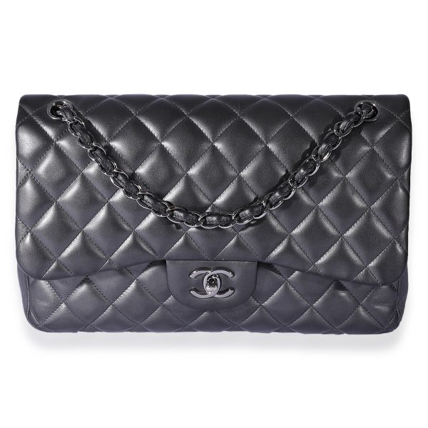 125304 fv 801532c0 1e1e 4bda 9461 a0963a85c525 Chanel Metallic Gunmetal Quilted Lambskin Jumbo Double Flap Bag