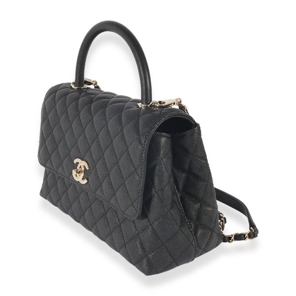 125334 sv Chanel Black Quilted Caviar Medium Coco Top Handle Bag