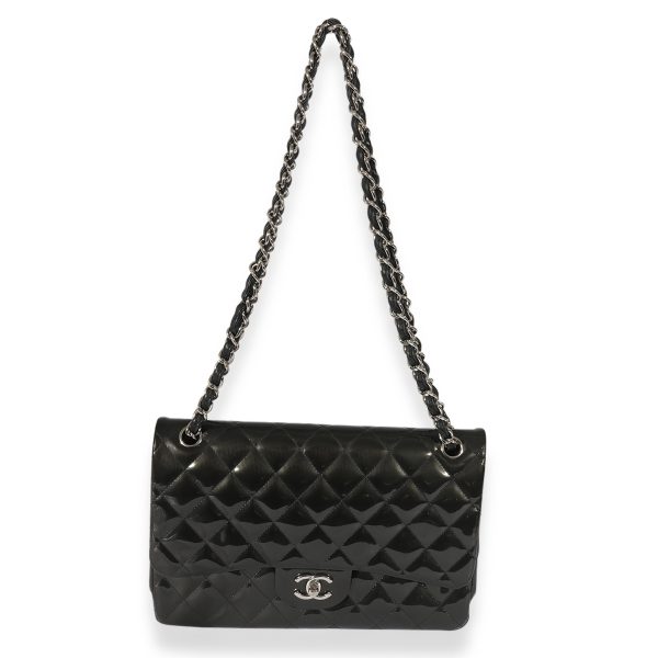 125346 bv d94930d6 d02f 495f b10f 21281a2ec62e Chanel Grey Quilted Patent Leather Stripe Jumbo Double Flap Bag