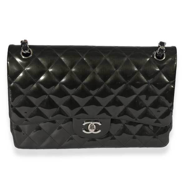 125346 fv 6db913d2 f7f2 49b6 813e 1b2452b737e2 Chanel Grey Quilted Patent Leather Stripe Jumbo Double Flap Bag