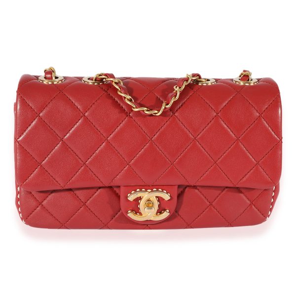 125360 fv a8f3deba eb42 4a97 982a 638a6e4dd309 Chanel Red Quilted Leather White Stitch Flap Bag