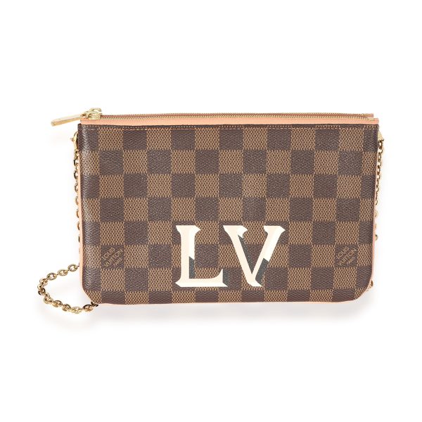 125430 fv Louis Vuitton Damier Ebene Rose Ballerine Double Zip Pochette