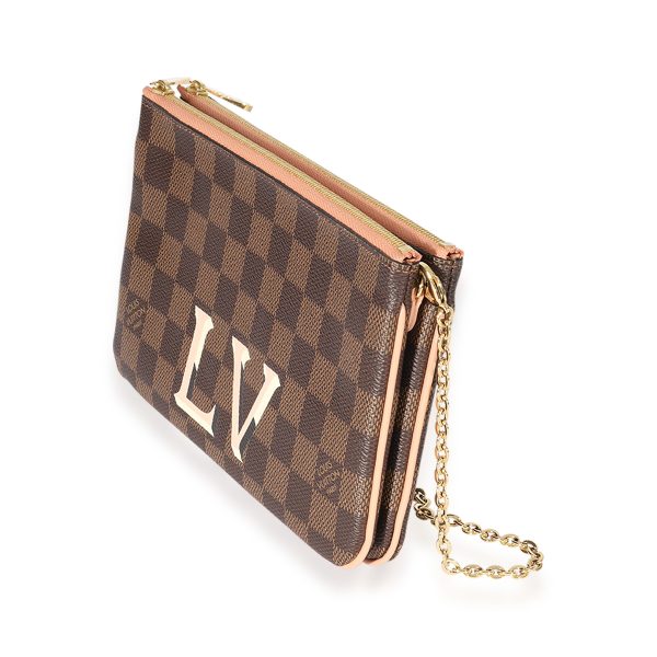 125430 sv Louis Vuitton Damier Ebene Rose Ballerine Double Zip Pochette