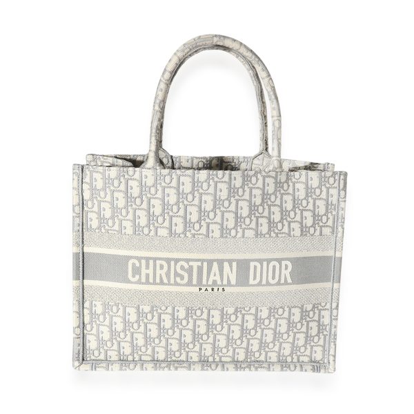 125437 fv Christian Dior Grey Oblique Embroidery Medium Book Tote