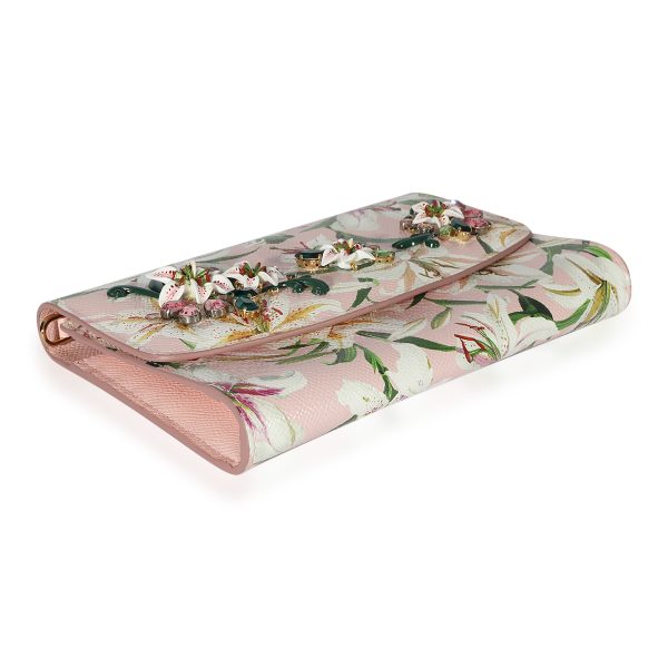 125443 box Dolce Gabbana Pink Floral Print Coated Canvas Embellished Clutch