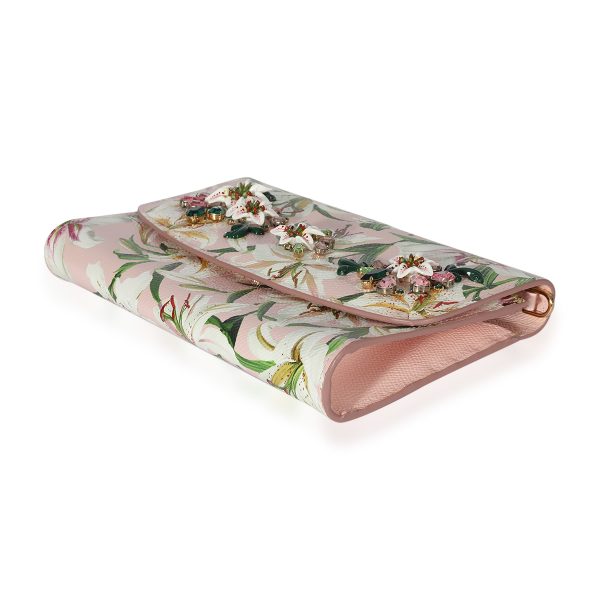 125443 clasp Dolce Gabbana Pink Floral Print Coated Canvas Embellished Clutch