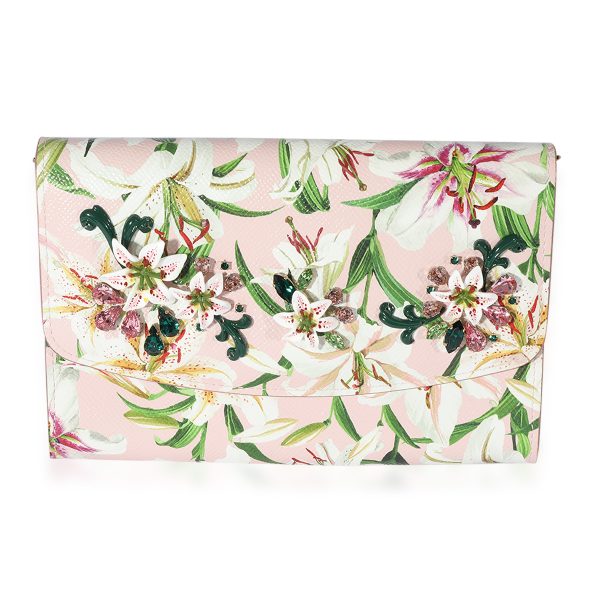 125443 fv Dolce Gabbana Pink Floral Print Coated Canvas Embellished Clutch