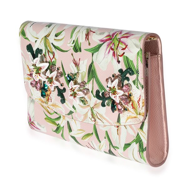 125443 sv Dolce Gabbana Pink Floral Print Coated Canvas Embellished Clutch