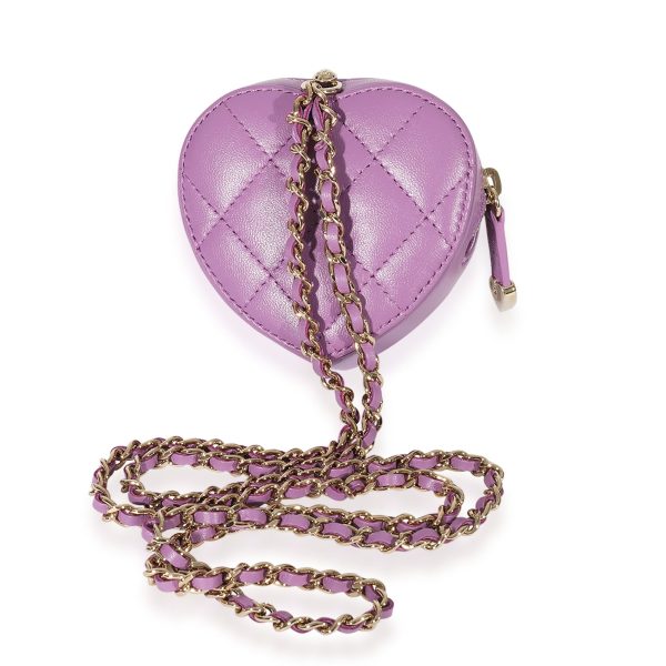 125482 pv Chanel Purple Quilted Lambskin Heart Coin Purse Necklace