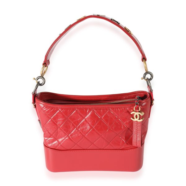 125497 fv Chanel Red Aged Calfskin Medium Gabrielle Novelty Hobo