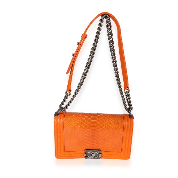 125528 bv Chanel Orange Python Medium Boy Bag