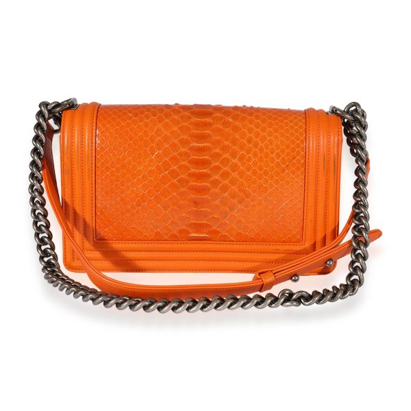 125528 stamp Chanel Orange Python Medium Boy Bag