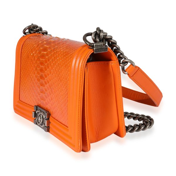 125528 sv Chanel Orange Python Medium Boy Bag