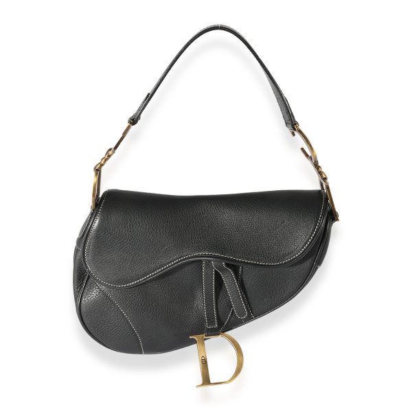 125694 fv Dior Vintage Black Grained Leather Saddle Bag