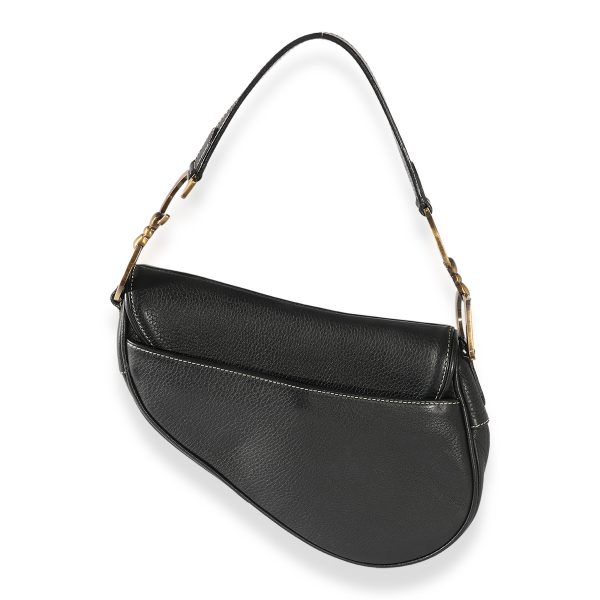 125694 pv Dior Vintage Black Grained Leather Saddle Bag