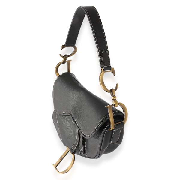 125694 sv Dior Vintage Black Grained Leather Saddle Bag