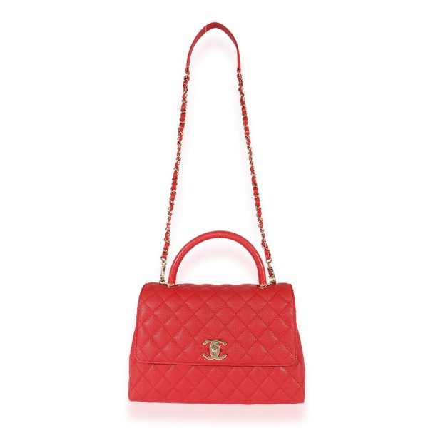 125704 bv 1c9832d6 97a5 4b8d 8304 505e3ca43b8f Chanel Red Quilted Caviar Medium Coco Handle Flap Bag