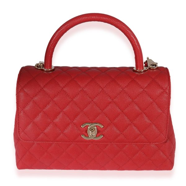 125704 fv 40b9231e bf0b 4d36 8925 b7c3702e6e19 Chanel Red Quilted Caviar Medium Coco Handle Flap Bag