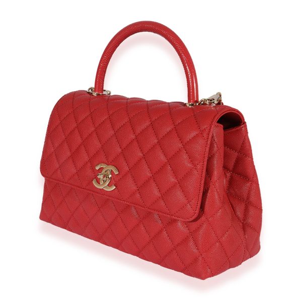 125704 sv 4d8055aa 0597 4e52 90f7 64744691cf9e Chanel Red Quilted Caviar Medium Coco Handle Flap Bag