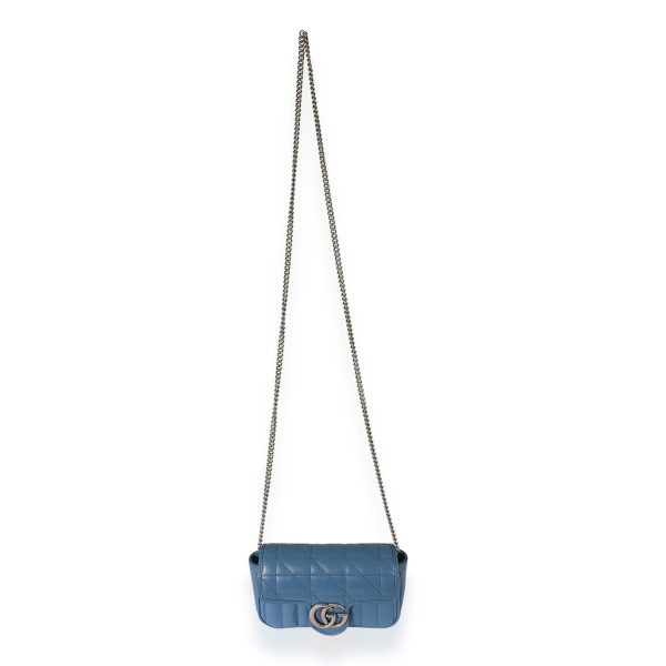 125770 ad1 04063503 ff0f 4723 99bb ed7efb5c1166 Gucci Blue Leather Aria GG Marmont Super Mini Shoulder Bag