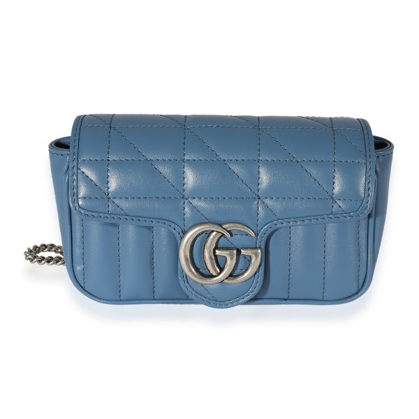 125770 fv e06b0d1e 6b63 4387 9fe2 406cefeaa2af Gucci Blue Leather Aria GG Marmont Super Mini Shoulder Bag