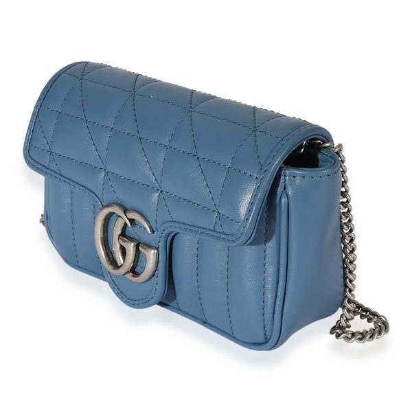 125770 sv 869415a5 c448 41c1 a06d 432c5afe7199 Gucci Blue Leather Aria GG Marmont Super Mini Shoulder Bag