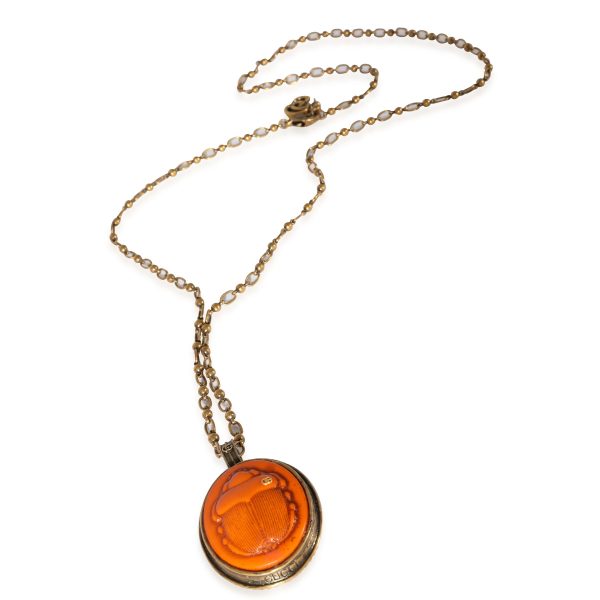 125787 av Gucci Brass Tone Orange Scarab Beetle Pendant