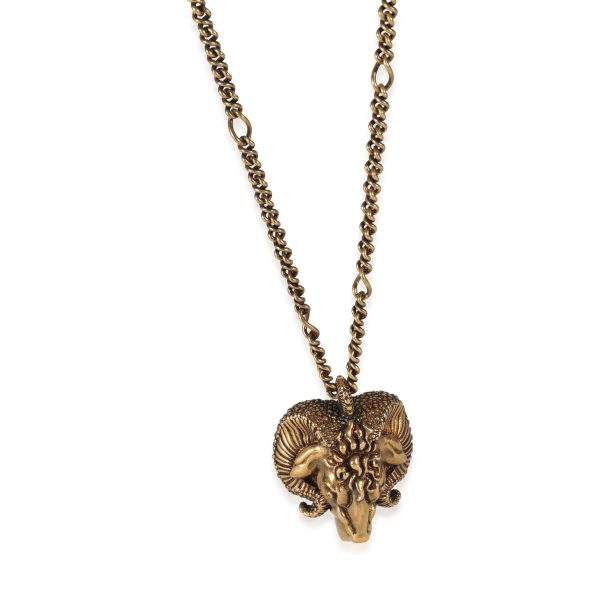 125789 fv Gucci Brass Tone Ram Head Pendant on a Chain