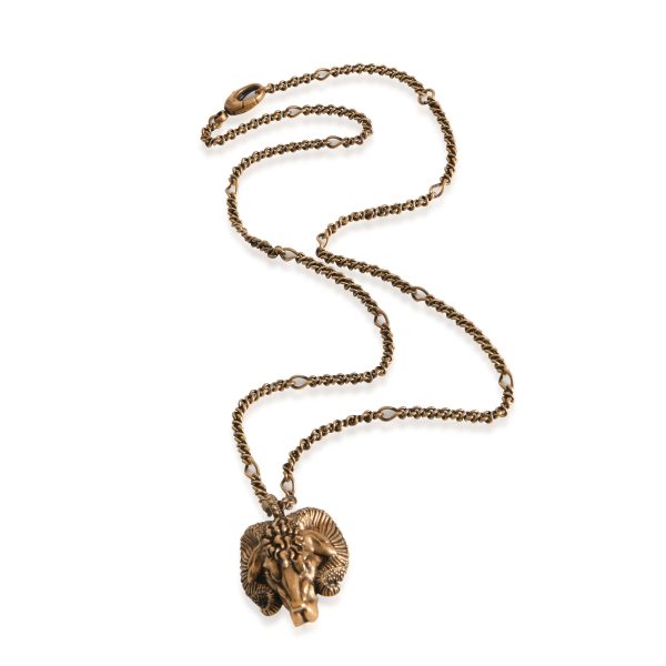 125789 pv Gucci Brass Tone Ram Head Pendant on a Chain