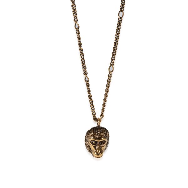 125791 fv Gucci Gold Tone Monkey Head Pendant on Chain