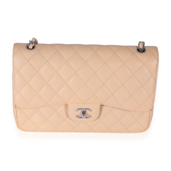 125840 fv Chanel Beige Quilted Caviar Jumbo Classic Double Flap Bag