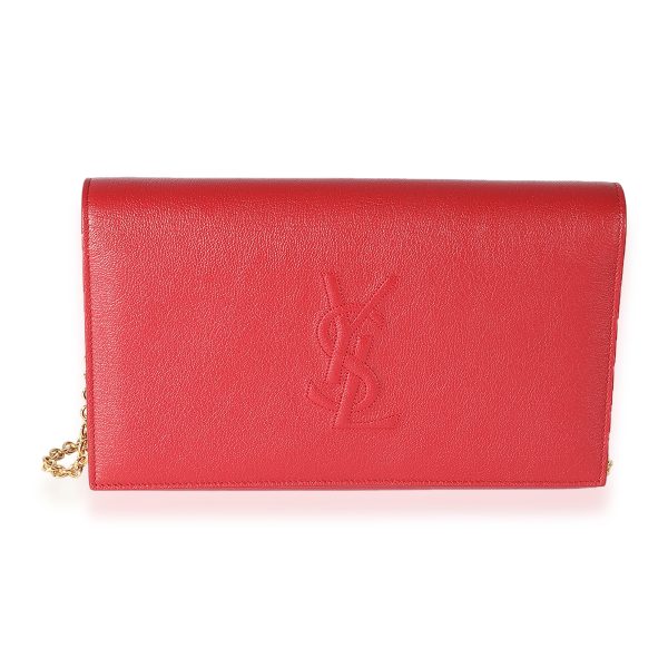 125847 fv Saint Laurent Red Leather Belle De Jour Chain Wallet