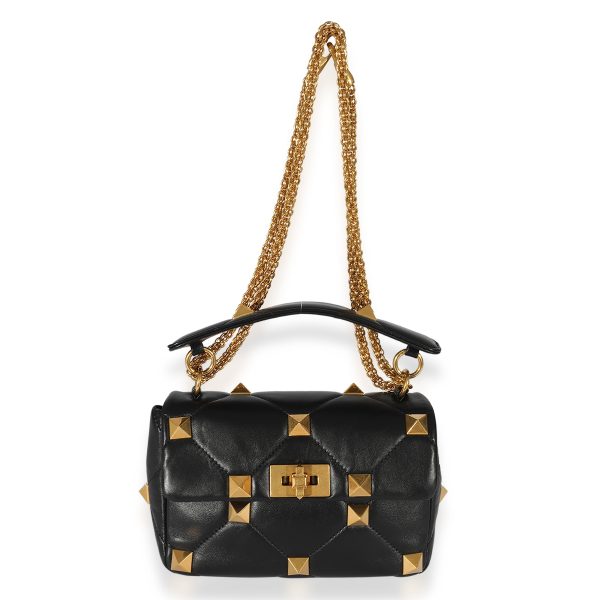 125921 bv Valentino Black Leather Medium Roman Stud Shoulder Bag